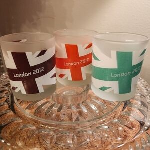 London Olympics Frosted Glass‎ Tumblers Set  Union Jack Flag & Official Logo